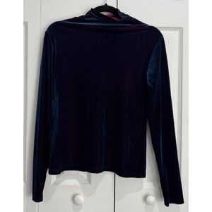 Michel Klein‎ Turtleneck Top Women's 38 Admiral Blue Velvet Long-Sleeve Designer
